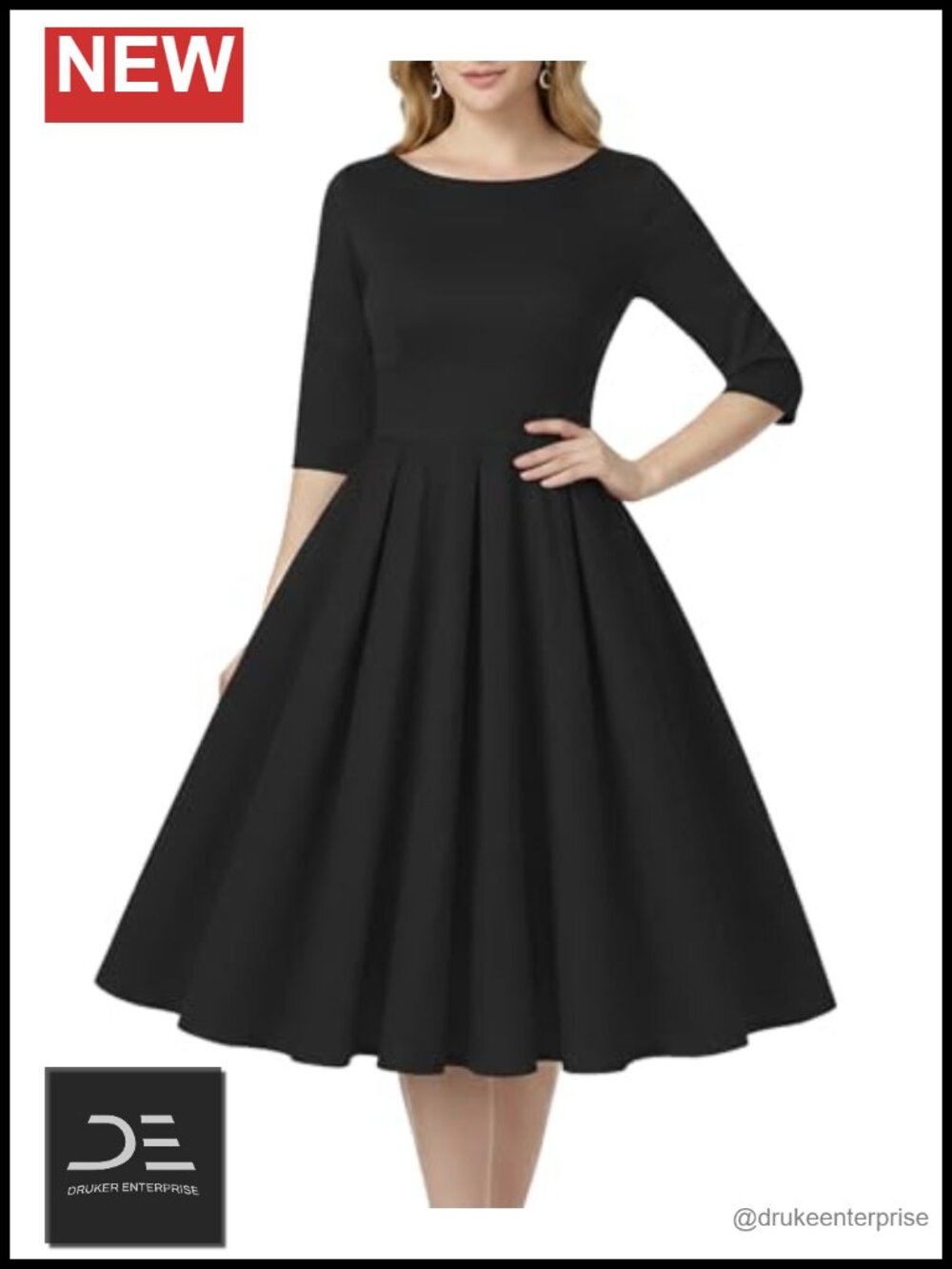 MINTLIMIT Women's Retro 1950s Vintage Cocktail Swing Dress 3/4 Sleeve A-Line
